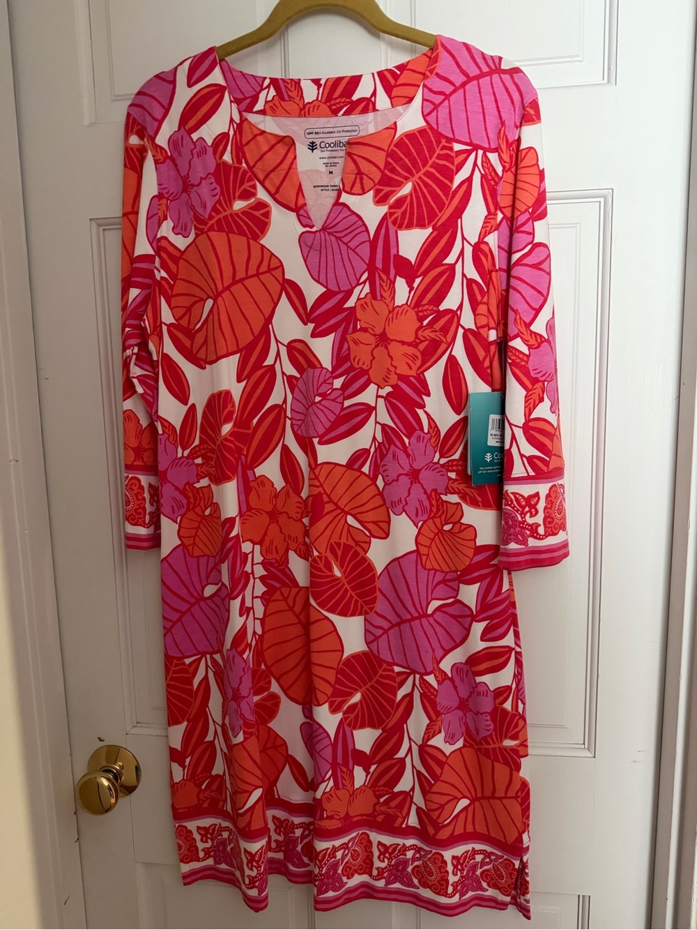 Coolibar Orange & Pink Floral Oceanside Tunic Dress
